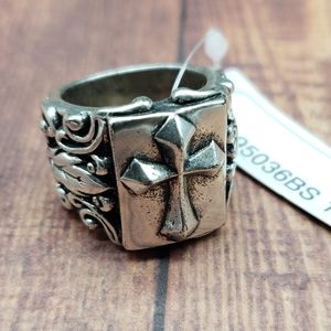 Stigma Silver Tone Cross Ring sz 10